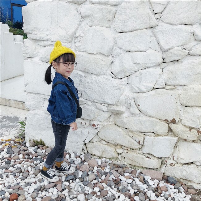 Autumn Children's Korean Lapel Deep Blue Jeans Coat winter jacket girls coat kids coats