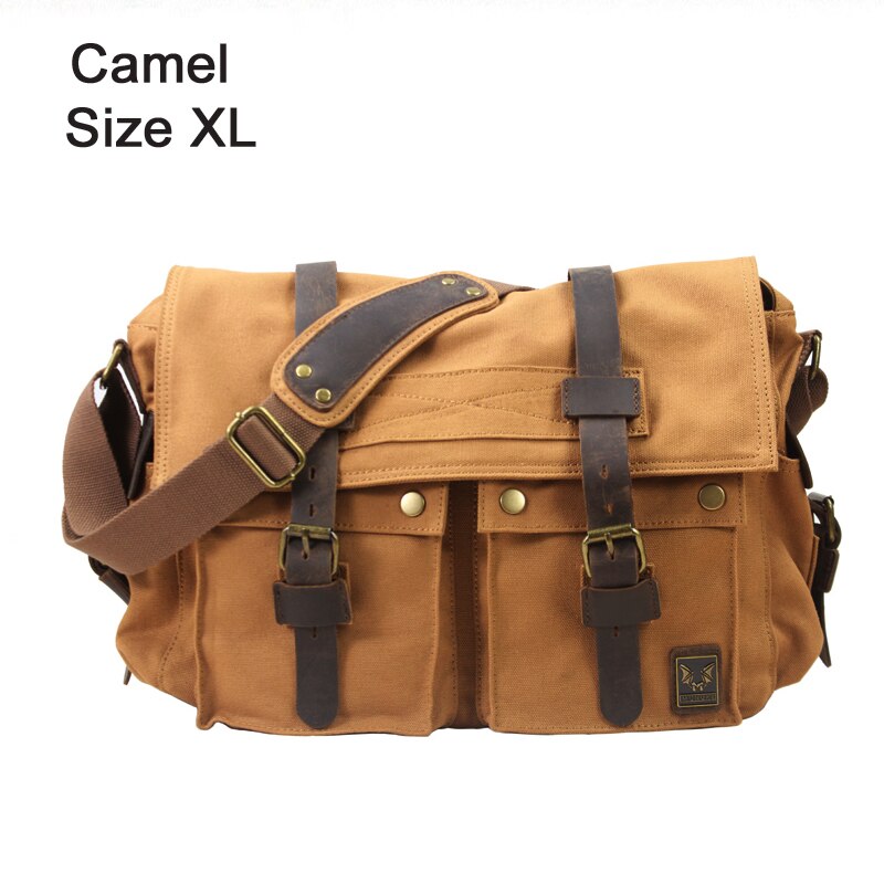 Borsa in tela 2020 cotone uomo e donna, tracolla in pelle, tempo libero: Camel Size xl