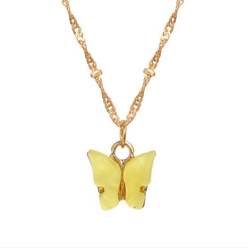 Dulce Color acrílico collar de la mariposa para las mujeres largo salvaje colgante de cadena para clavícula refinado Mujer de oro de: Yellow