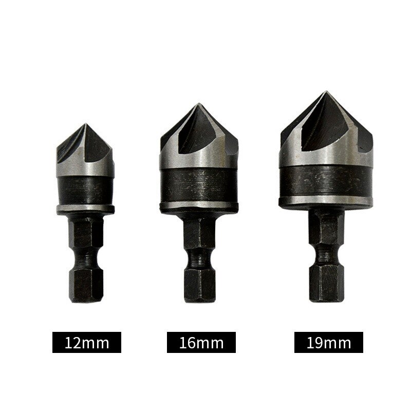 1/3pcs 82 Degrees Chamfer Drill Bit Set 12/16/19mm 5 Flute Woodworking Drill Bit Cutter Countersink Drill Bit Set Metal Drilling