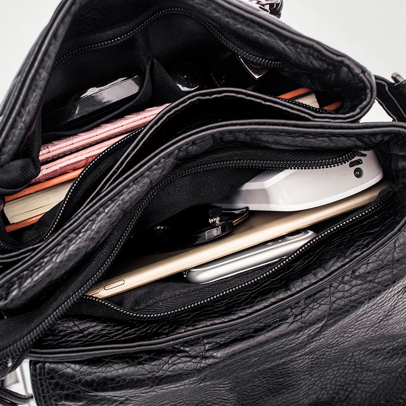 Cuir souple femmes sac de messager décontracté femmes sac à bandoulière femme sac à main noir bolsa feminina fille sac