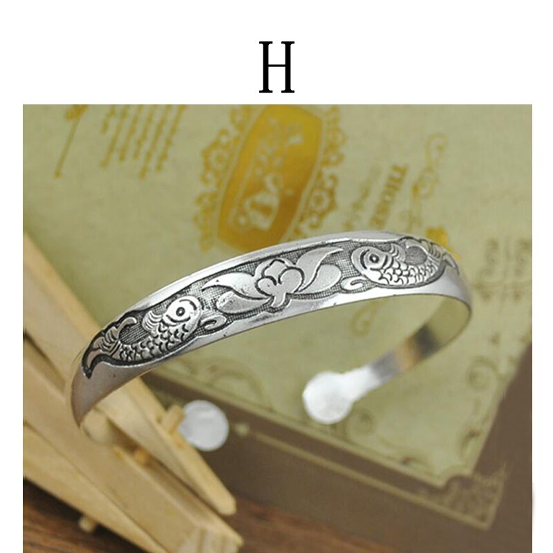 1PC Retro Opening Tibetan Bracelet Totem Carved Bangle Jewelry Women Vintage Cuff: H