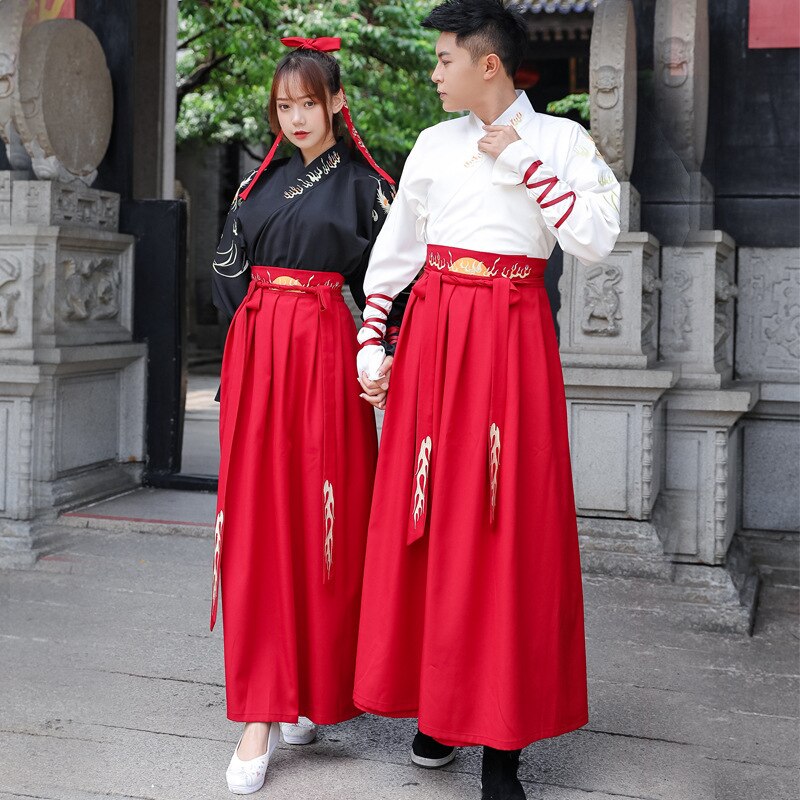 Borduurwerk Hanfu Vrouwen Mannen Traditionele Dans Kostuums Folk Fee Jurk Festival Rave Outfit Zangers Prestaties Kleding DC3176