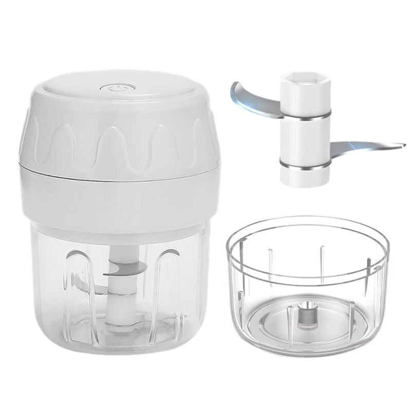 Electric Mini Garlic Chopper Masher Food Slicers , Portable Blender Processor for Pepper Chili Vegetable Nuts Meat: White