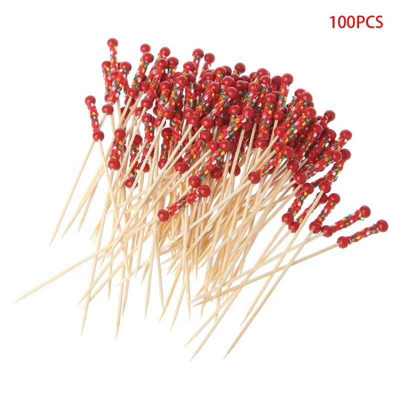 100pcs Beads Bamboo Cocktail Picks Food Sticks Disposable Toothpicks Party
