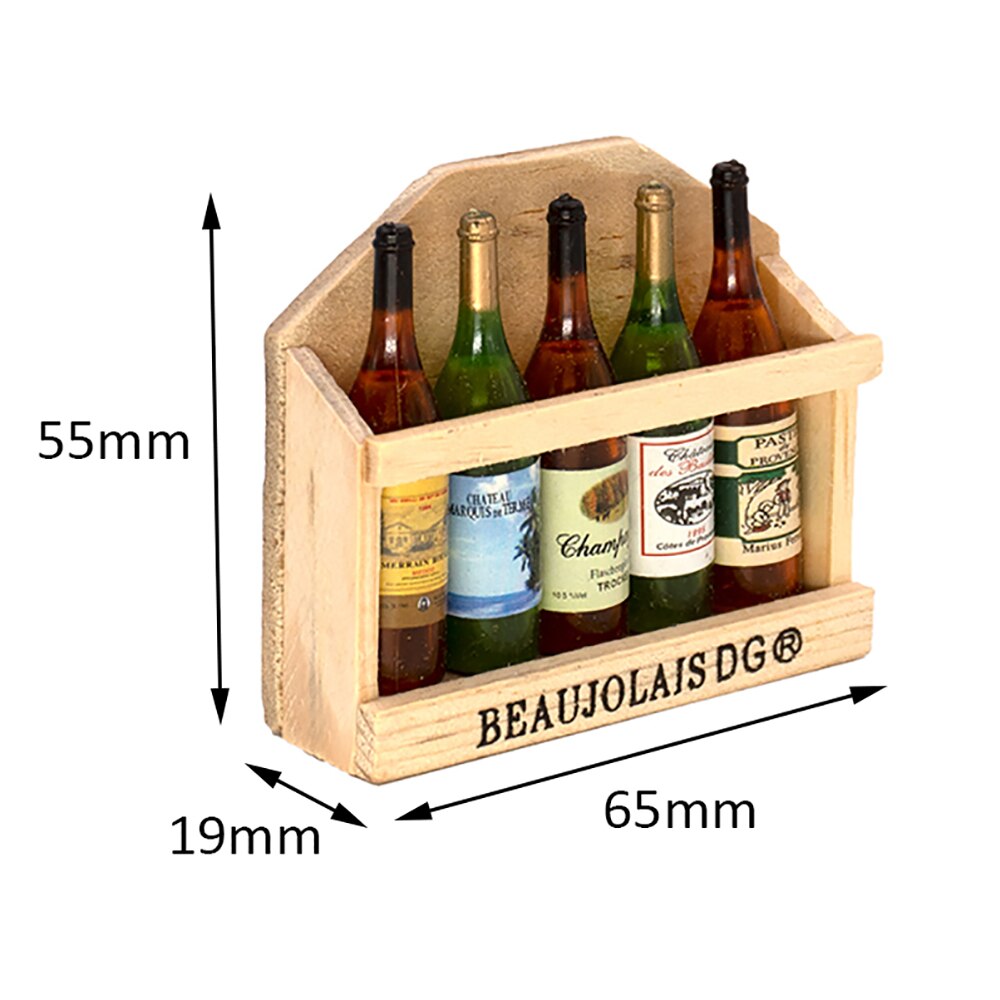 1/12 Poppenhuis Miniatuur Accessoires Mini Wijn Fles Set met Doos Simulatie Drankjes Model Speelgoed voor Poppenhuis Decoratie