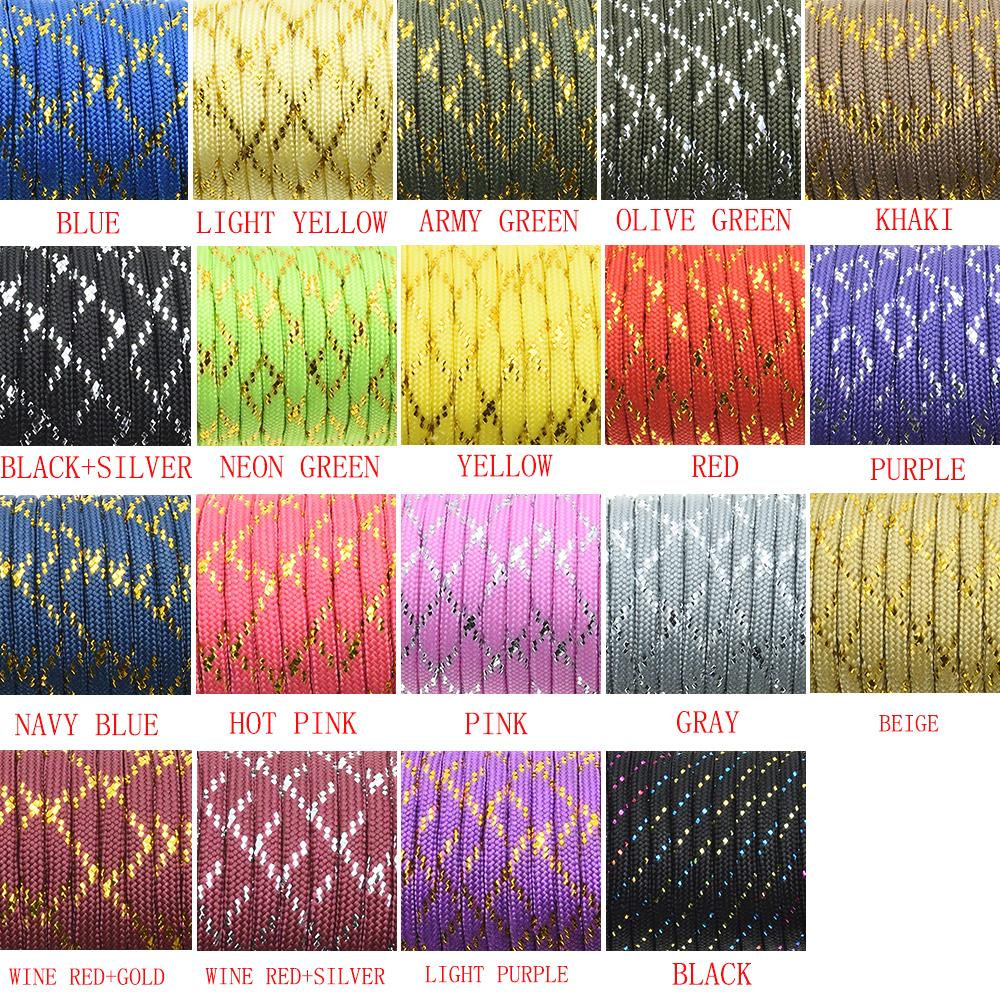 1pcs Gold Silver Cord 550 Paracord Parachute Cord Lanyard Mil Spec Type III 7 Strand Core 100 FT 19 Colors