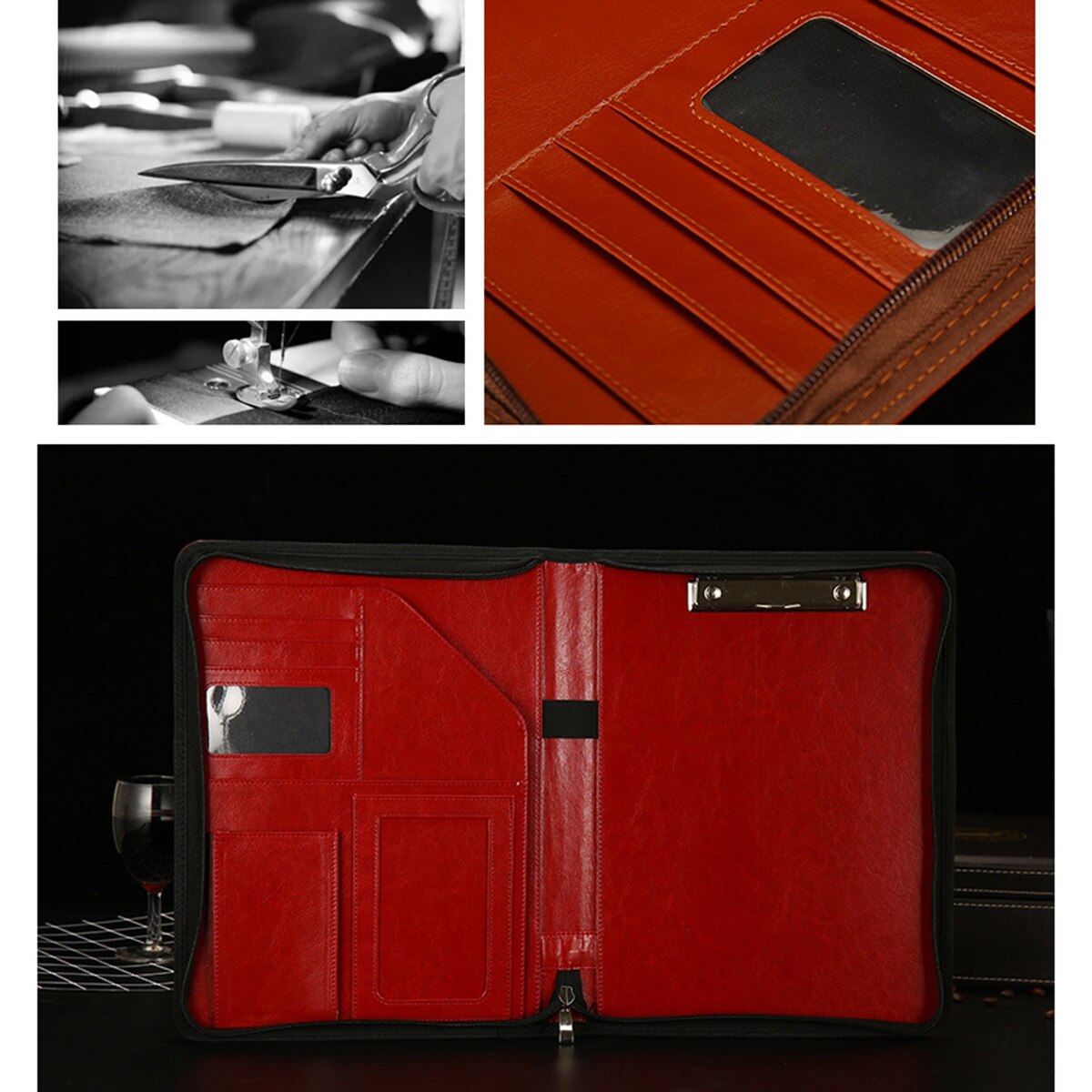 Portable Business Padfolio Portfolio Case,PU Leather Portfolio Folder for School Office Conference Notepad