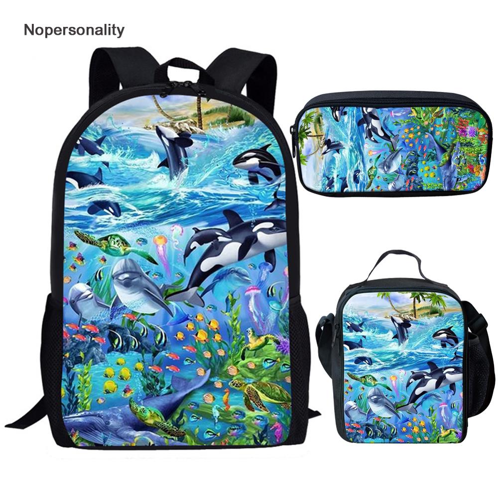 Nopersonality Oceaan Dolfijn Print School Rugzak Sets Voor Kids Cool Jongens Meisjes Reizen Rugzak Middelbare School Rugzakken Mochila