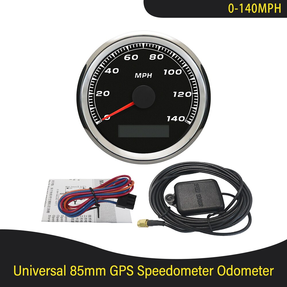 ELING 85mm GPS Speedometer Odometer 140MPH/160MPH/200MPH Speed Gauge Odometer ATV Motorcycle Marine Boat Buggy Car 12V/24V: 140MPH-BS