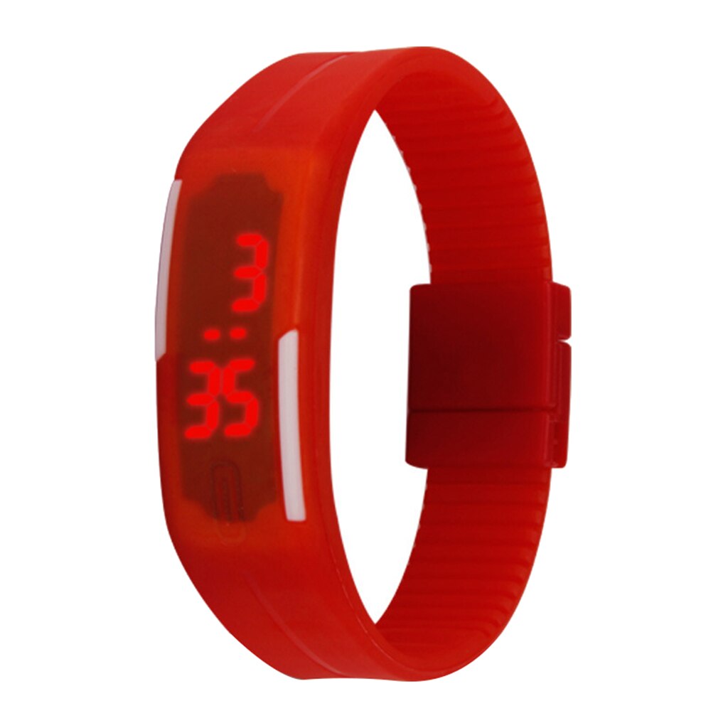 Children LED Electronic Watch Digital Sport Waistband: Red