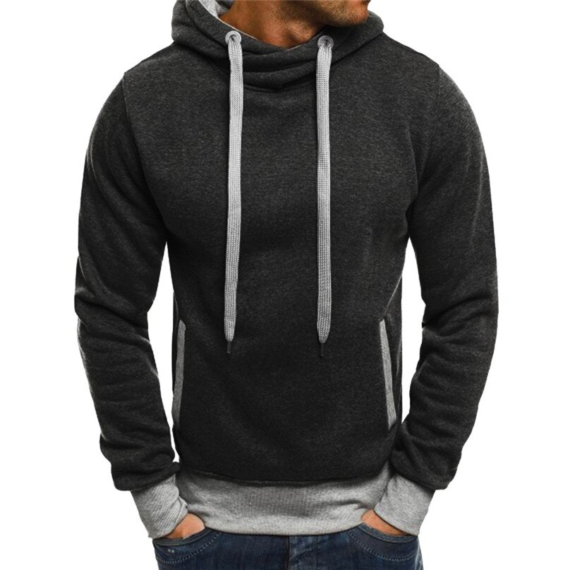 Otoño Invierno suéter de Casual de los hombres Pullover de Color puro Sudadera con capucha de manga larga Sweatershirt camisetas #4o17: L / Dark Gray