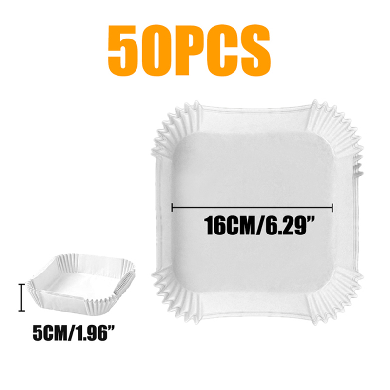 Revestimiento de papel pergamino desechable para freidora de aire, bandeja de papel a prueba de aceite, estera antiadherente para hornear, accesorios para freidora de aire, cuadrado, redondo, 50 Uds.: Negro