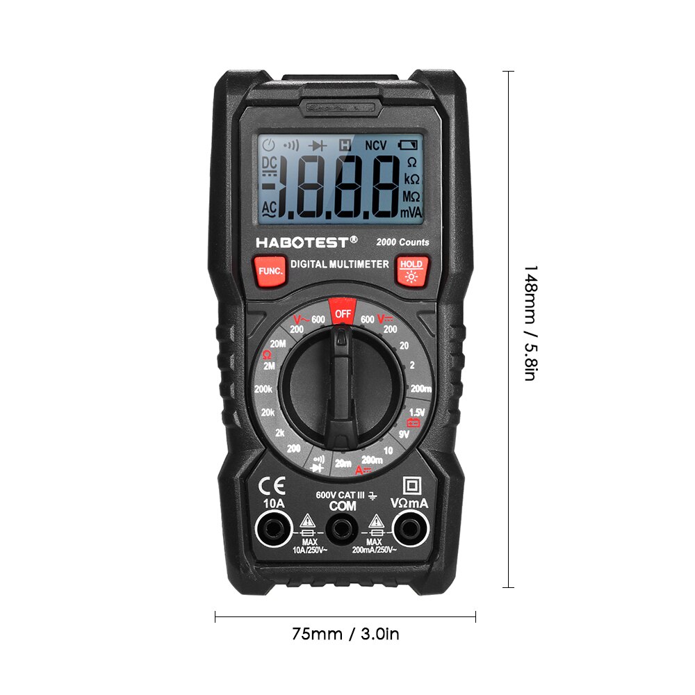 Digitale Multimeter 2000 Counts Portable Multi Meter Voltmeter Amperemeter Ohmmeter Meten Ac Spanning Weerstand Test