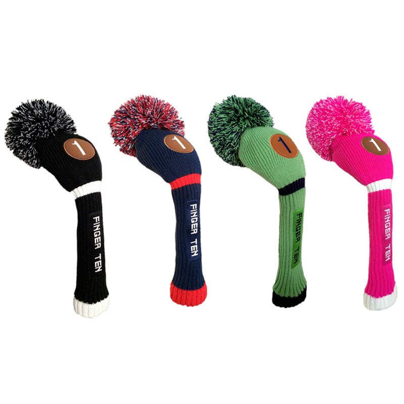Golf Head Cover Diver No.1 Wol Gebreide Iron Club Headcovers Breien Hout Pom Pom Covers Wollige Pack 4 Kleuren 1 pc