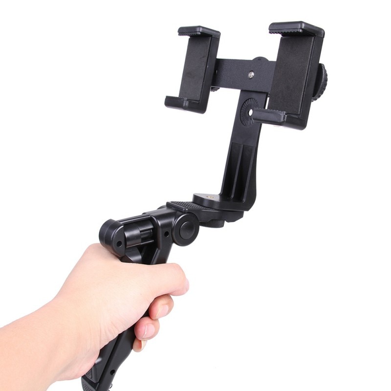 Universal Mobile Phone Camera Handle Holder Selfie Stand Handheld Grip Stabilizer Tripod with Dual Clip For iOS Android Phone