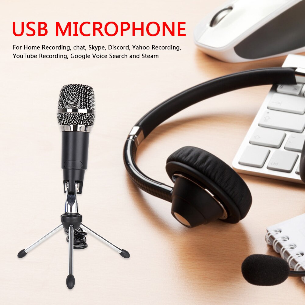 For PC Broadcast KTV Interview Lossless USB Charging Tripod Stand Studio Recording Conference Tabletop Condenser Microphone Set