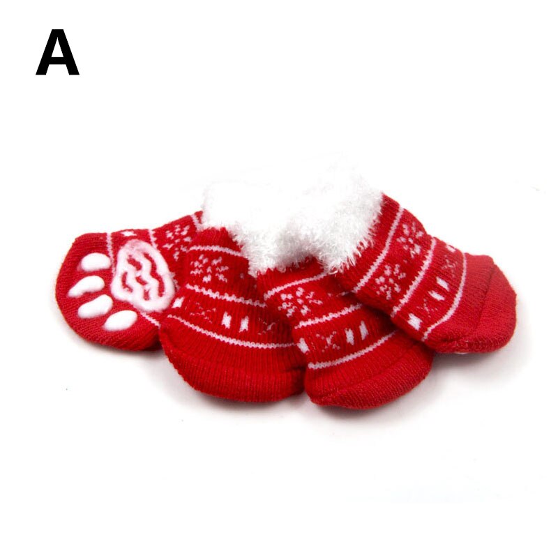 4 pièces chien chaussettes de noël chien de compagnie Doggy chaussures belle doux tricoté chaussettes vêtements vêtements vêtements pour chiens chats de noël: A / S