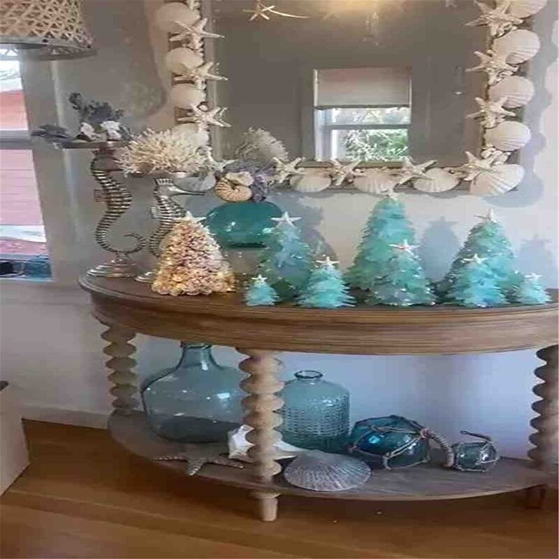 18cm Sparkling Christmas Tree Wreath Ornament Resin Sea Star Tree Fairy Tale Green Pine Decor Xmas Party Decoration