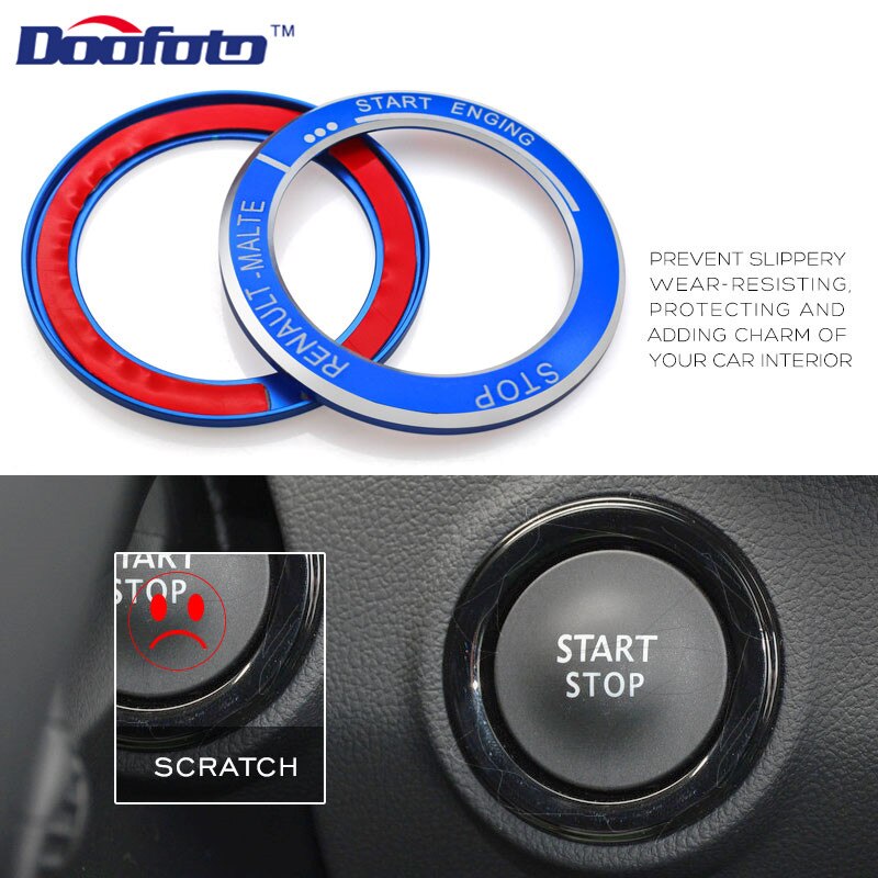 Bil start motor knap nøgleringe interne auto styling cover til renault kadjar duster capture clio 4 tilbehør mærkat etui