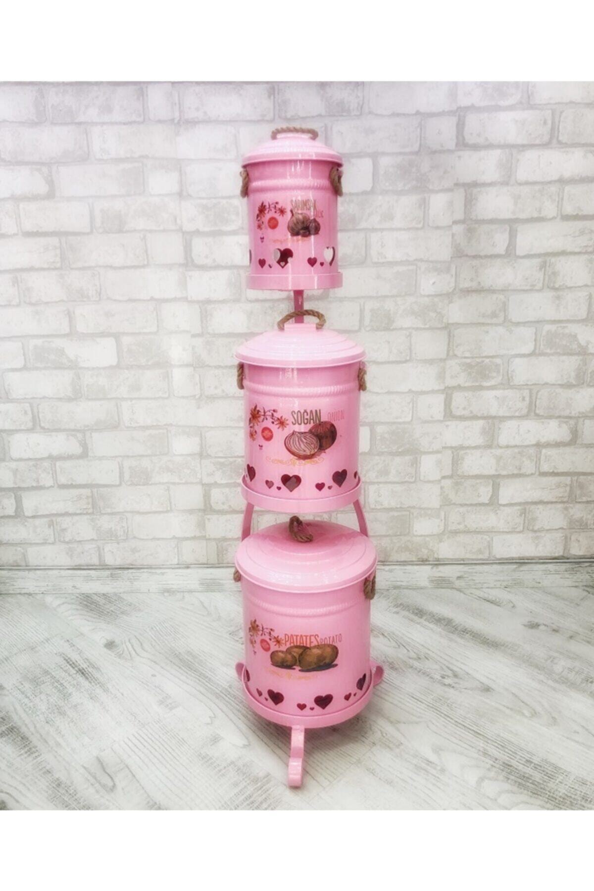 Een Roze Metalen Staande 3 Layer Aardappel Ui Knoflook Emmer 1040P