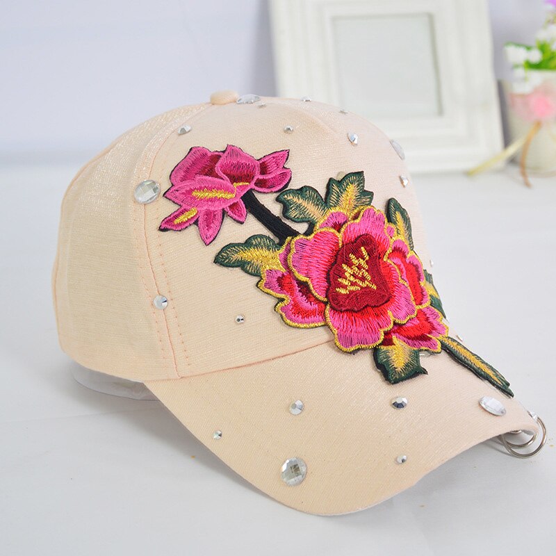 Flor Rosa bordado papá sombrero mujeres hombres lindo ajustable algodón Floral gorra de béisbol X85: apricot hibiscus