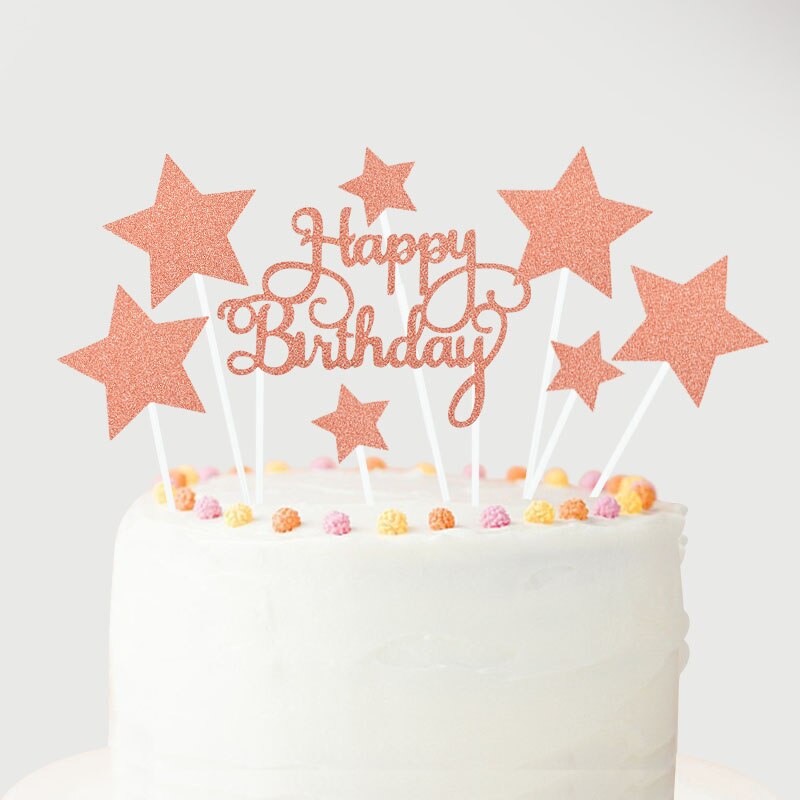 1 sæt tillykke med fødselsdagen kage topper rosa guld sølv stjerne ballon kage topper til voksne børn fødselsdagsfest dessert diy dekorationer: B01