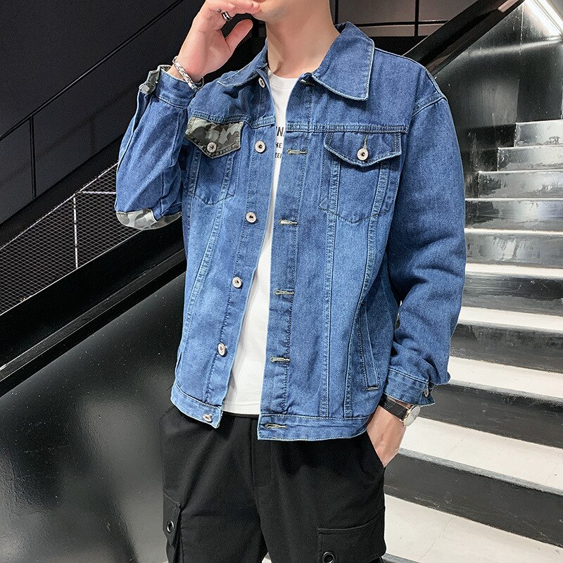 Men's Autumn Denim Jacket Youth Color Matching Slim-Fitting and Handsome Denim Jacket