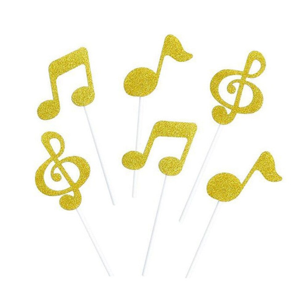 6Pcs/Set Music Notes Cake Topper Cupcake Toppers DIY Kids Birthday Cake Flags Cake Decorating Tools for Baby Shower Girl Favors