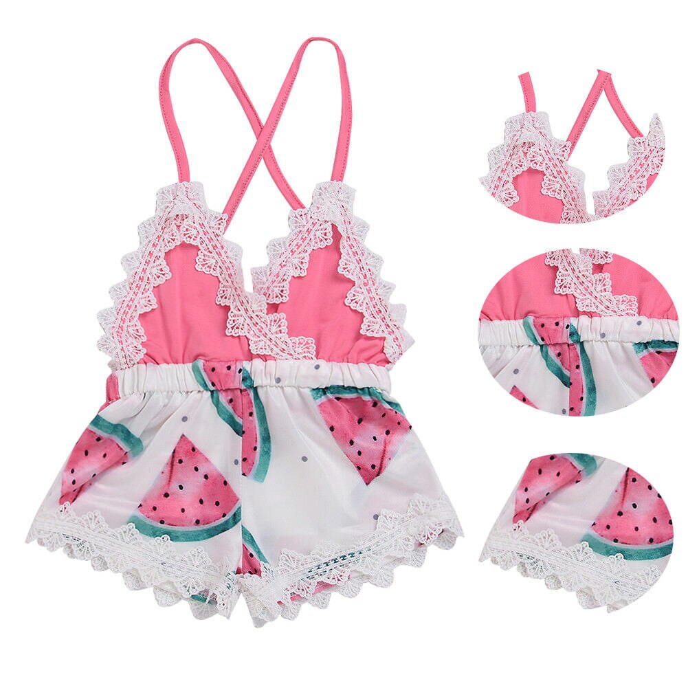 Estampado de sandía para niños y niñas, mono de encaje