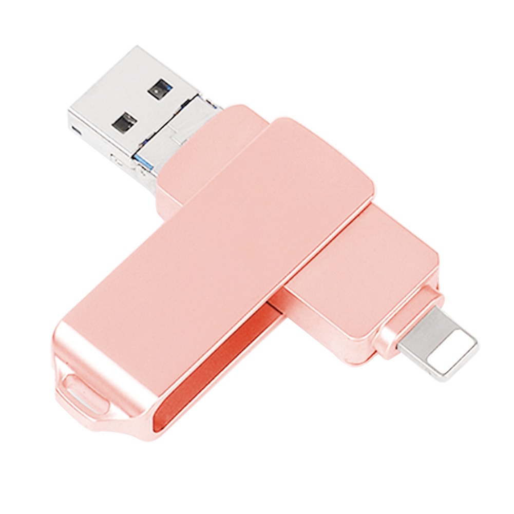 BRU OTG Usb Flash Drive 3.0 3w1 16G32G64G Pendrive 128G256GB dla iPhone 11 Pro XS X Android type-c Pen Drive Photo Stick: 64GB / Różowy