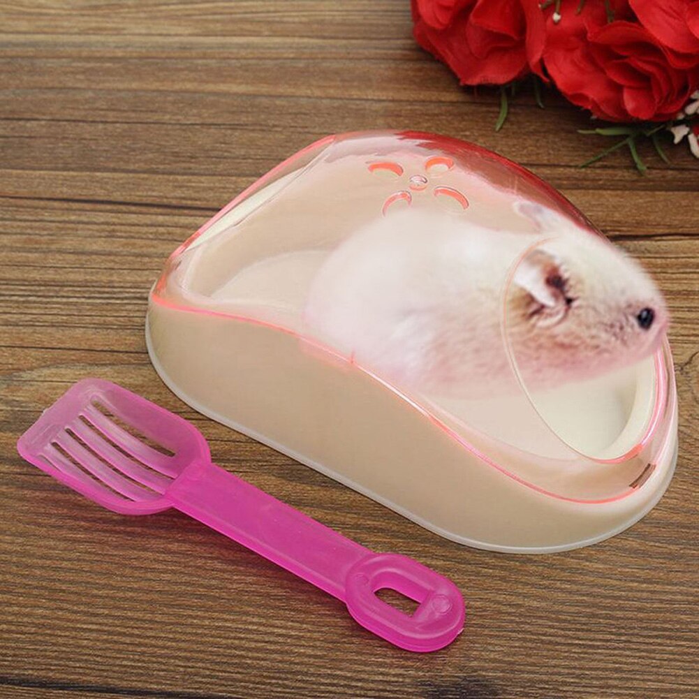 Søt gjennomsiktig plast kjæledyr hamster mus bad bad bad sand toalett boks med spade hamster gnager mus bur: Pk