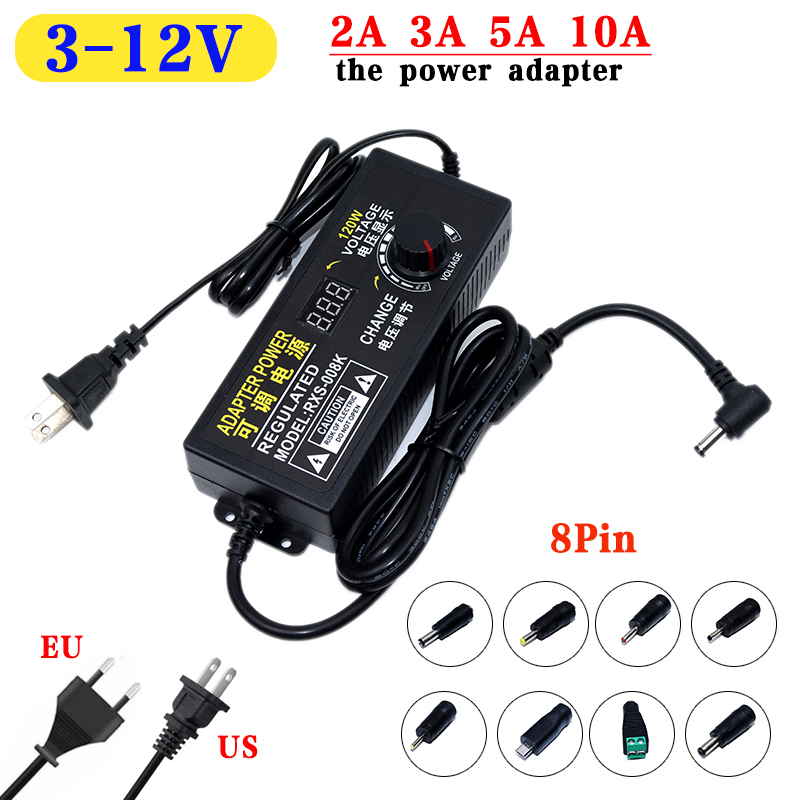AC DC Adjustable Power Supply 3V 5V 6V 9V 12V 2A 3A 5A 10A AC/DC Switching Powe Supply Adapter Universal 220V To 12V Volt Adapte