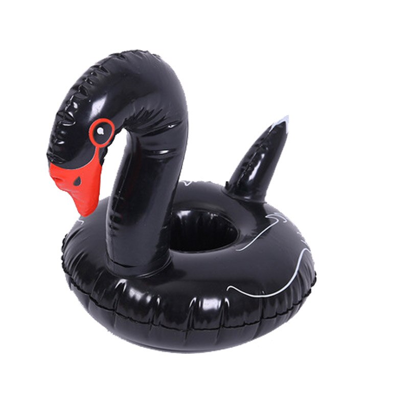 Mini water opblaasbare bekerhouder voor zwembad, Eenhoorn Flamingo Drinken Bekerhouder, zee strand speelgoed voor festival party drijvende: Black swan 27x35cm
