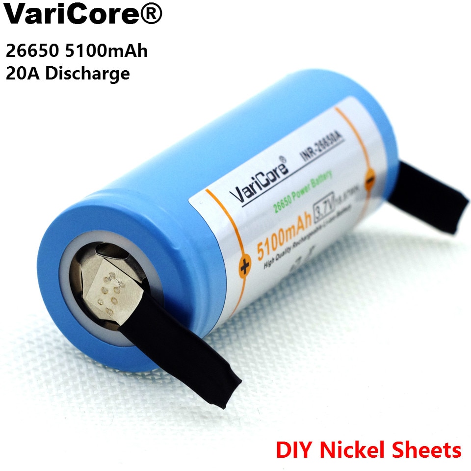 VariCore 26650 5100 mAh Ion 3.7 v Oplaadbare Batterij Ontlading 20A 3.6 V Power batterijen + DIY Nikkel Lakens