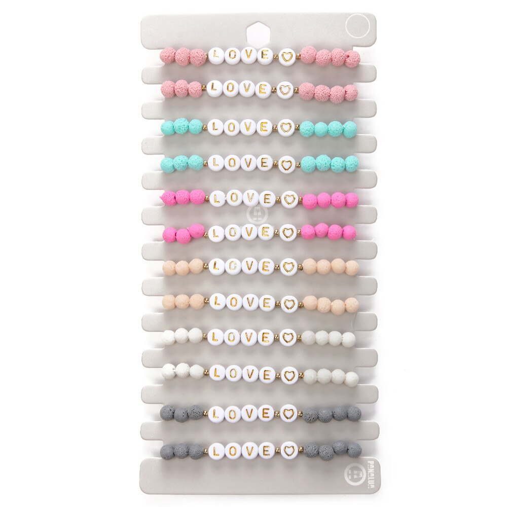 Boho 12 stuks/partij dames heren liefdesbrief kralen bedels armband set gevlochten verstelbare touwketting handgemaakte paar enkelband strandsieraden: Default Title