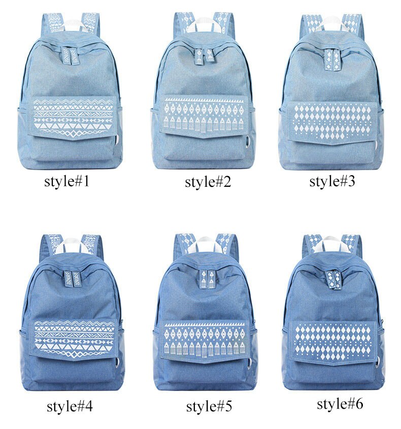 Rdywbu Denim Backpack - National Style Laptop Bag - 20-35L - Unisex Travel School Bag