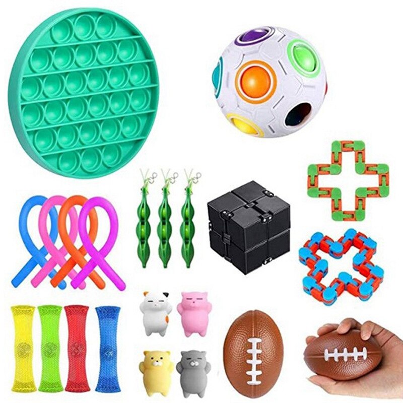 22PCS Fidget Toy Set - Sensory Pop It Magnetic Stretchy Strings Rope Rings Pea Pod Bean Toys