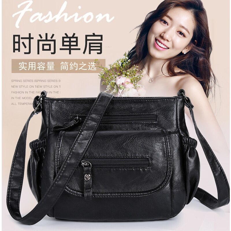 Annmouler Casual Women Shoulder Bag Soft Leather Crossbody Bag Washed Faux Leather Messenger Bag Purse Small Size Women Bags