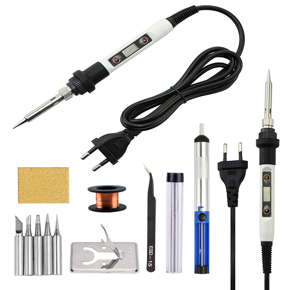 80W Electric Soldering Iron Temperature Adjustable Digital Soldering And Desoldering Pen Station With Solder Wire Multimeter Set: 220V EU Plug / SET-1