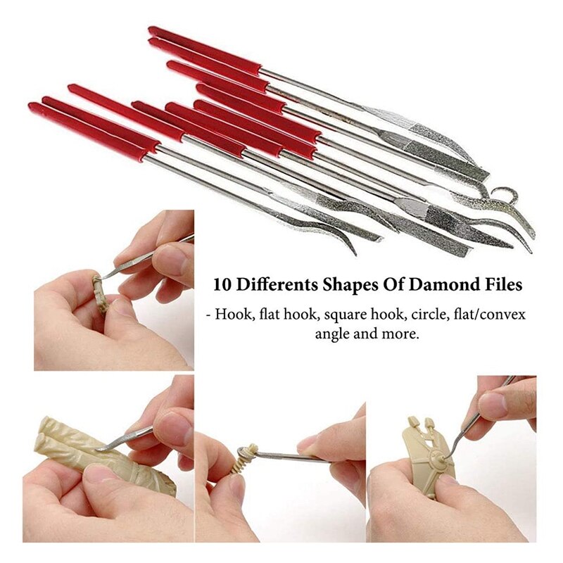 10Pcs Diamond Coated File Assorted Set 3 x 140mm Mini Needle Metal Files Kit for Jewelers Glass Wood Carving Craft
