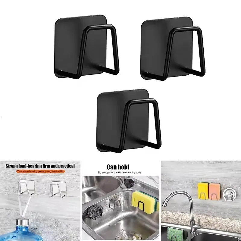 Kitchen Sponges Holder Stainless Steel Sink Sponges Drain Drying Rack Self Adhesive Storage Holder Wall Hooks Kitchen Organizer