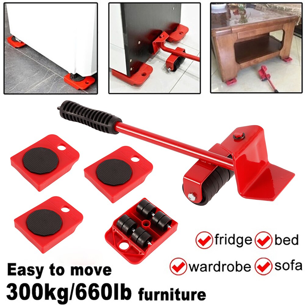 5Pcs Professionele Meubels Mover Tool Set Zware Voeders Vervoer Lifter Wielen Mover Roller Met Wiel Bar Moving Hand Apparaat