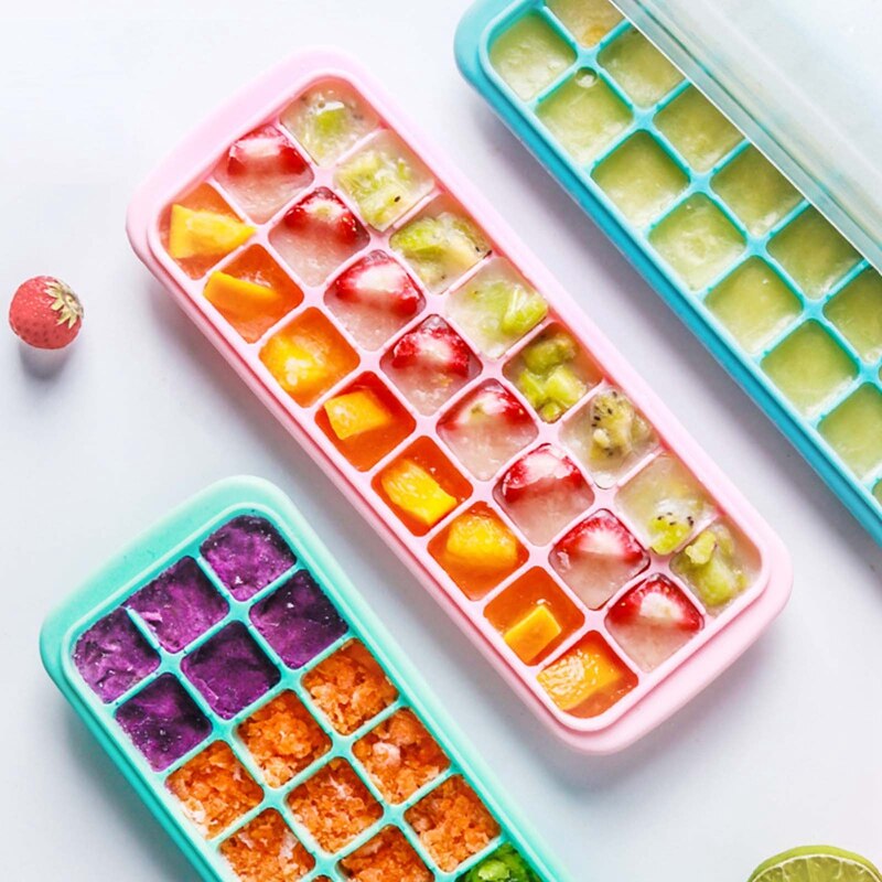Grids Silicone Ice Cube Mold Fresh Food Fruit Large Ice Tray Moulds With Lids For Ice Party Whiskey Cocktail Cold Drink