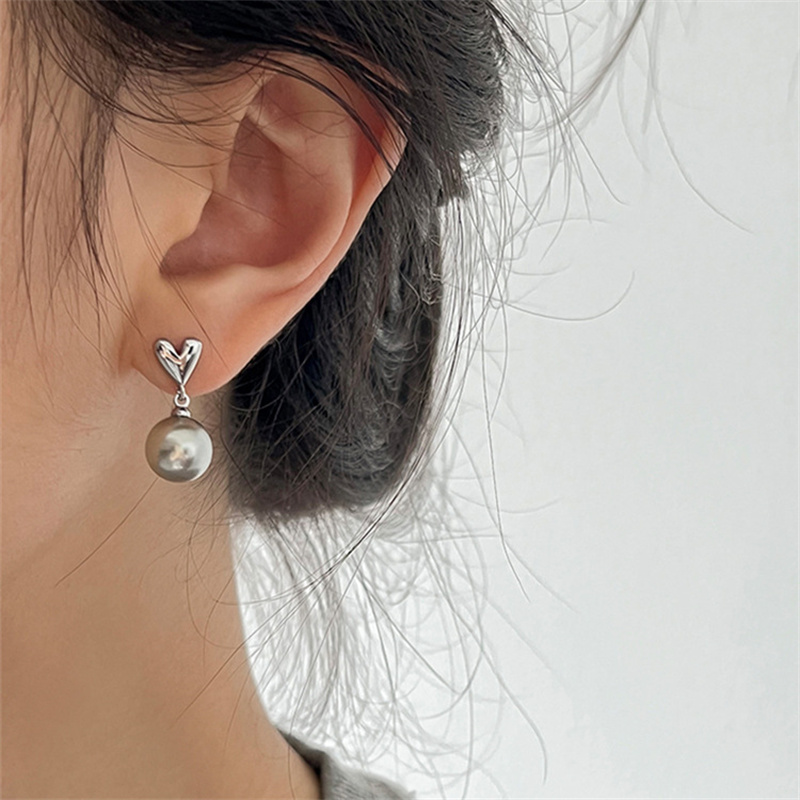 Pendientes colgantes de perlas grises para mujer, aretes elegantes franceses, joyería de de , accesorios de corazón Vintage para , , novedad de 2023