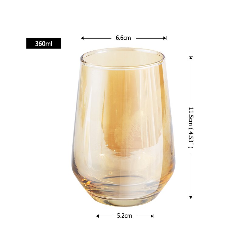 Gobelet à eau en verre, artisanal rond, plaqué or, verre à vin, grande capacité, verres à jus, whisky, Vodka, pour Bar et Restaurant: 360ML