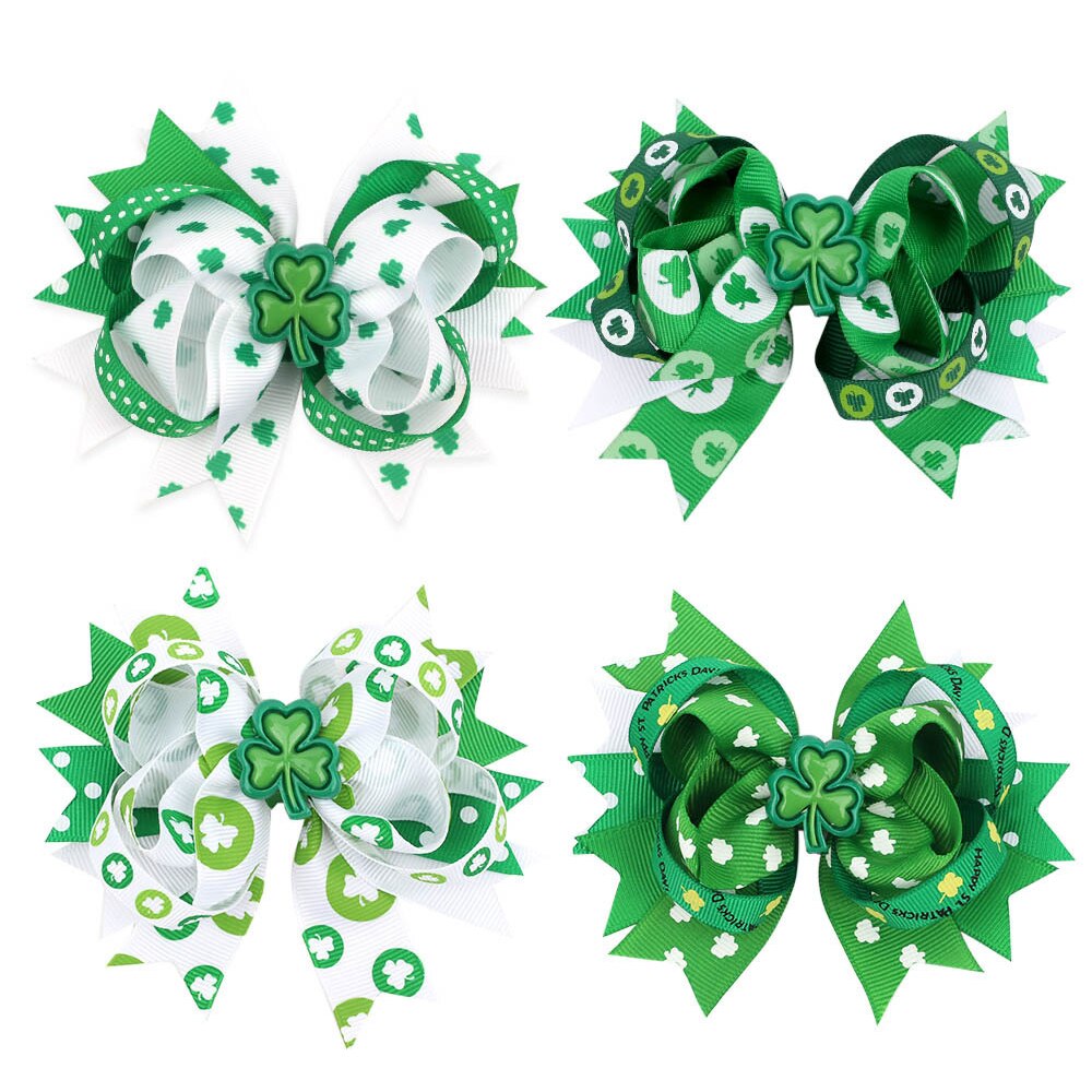 St. Patrick's Day Hair Bows Clips Irish Green Shamrock Clover Hair Barrettes St Patrick's Day Party Decorations Kids Party Favor