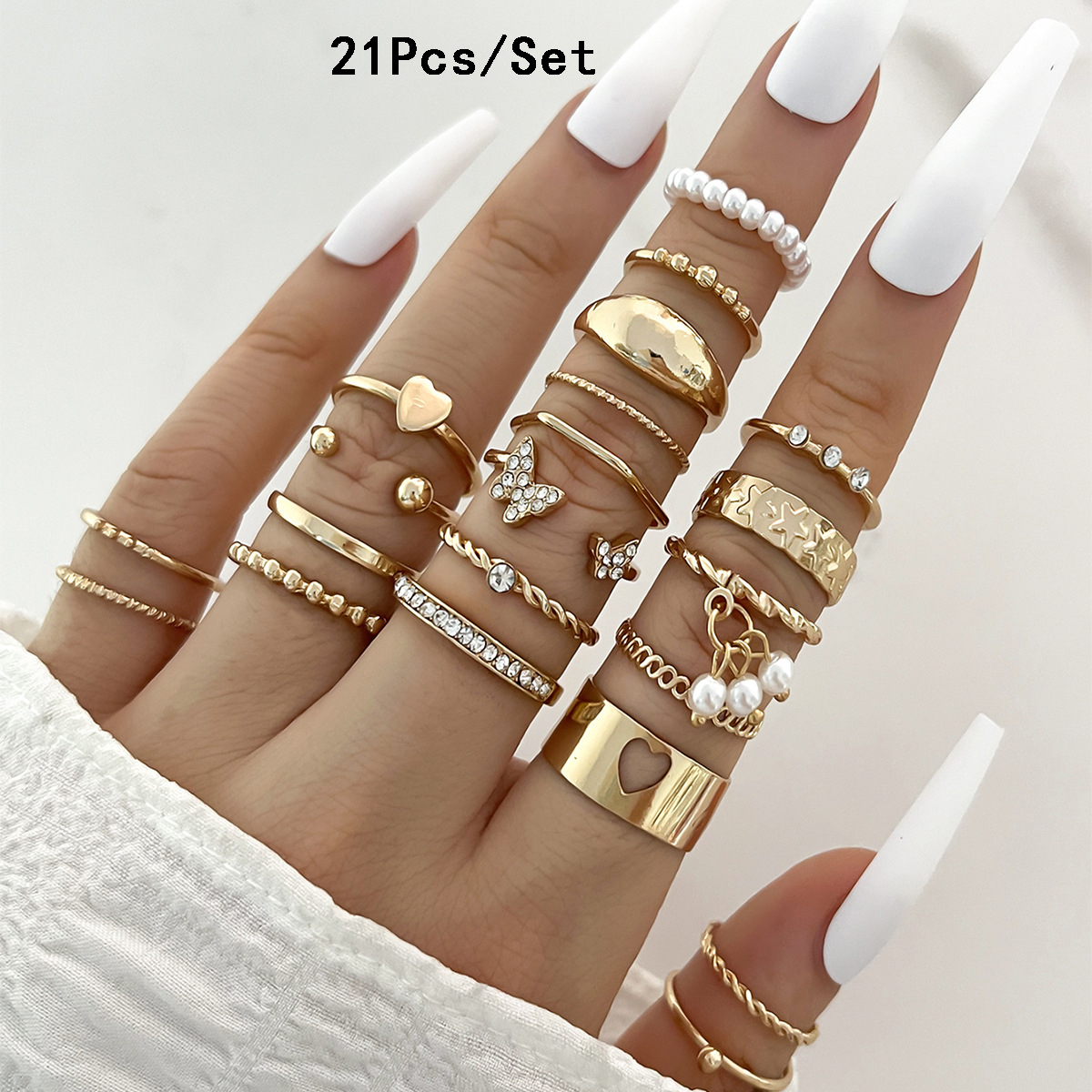 23 Uds. Conjunto de anillos para nudillos a la para mujer, estrella de cristal, Luna, ola de ojo, anillos de Color dorado y plateado, de joyas de a la para mujer: Morado