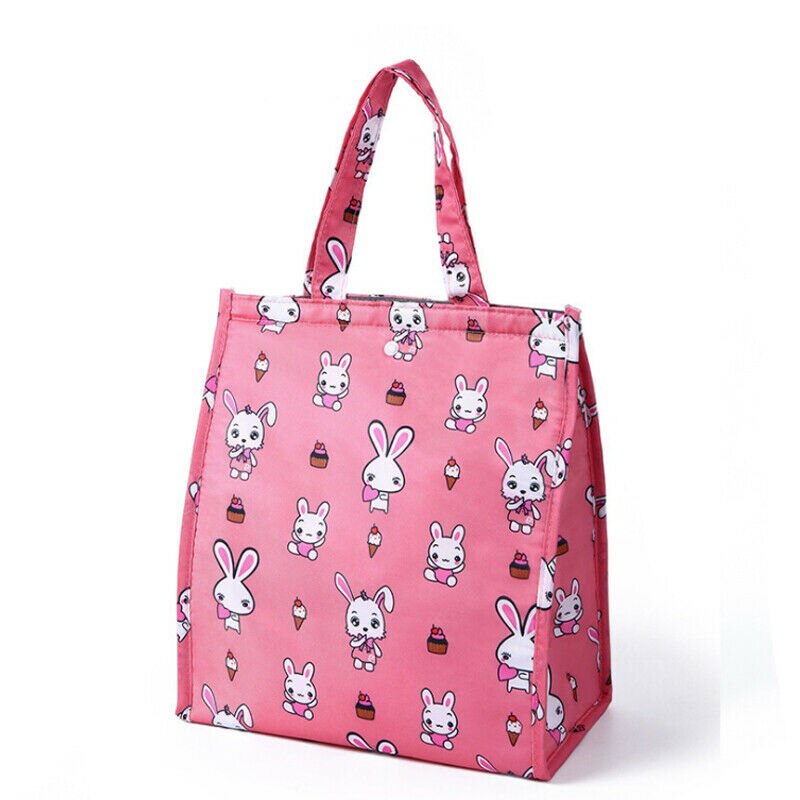Bolsa térmica de lona con aislamiento térmico Unisex, bolso de almacenamiento de alimentos portátil con estampado Floral de dibujos animados, Oxford: Rosa