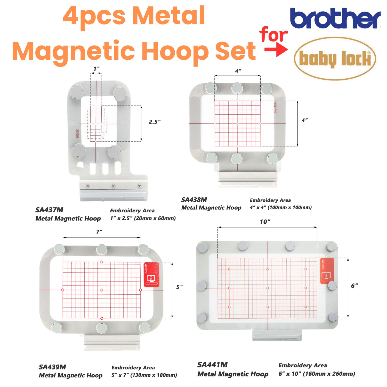 Metal magnetic hoop set for brother  v3 v5 v7 bp2100 bp2150l bp1430l nv870 nv800e ve2300 nq1400e xe1 xj1 embroidery machines